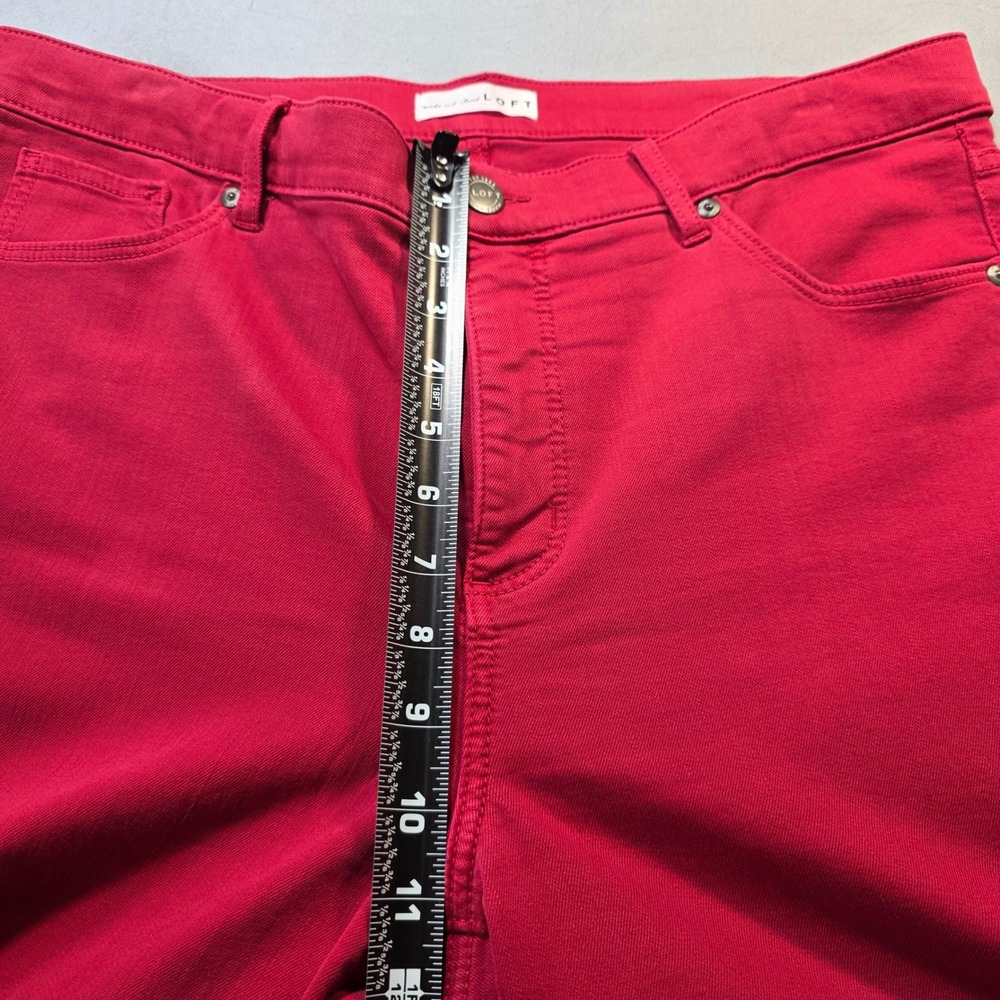 LOFT Red/Pink Skinny Jeans Raw Fringe Hem High Rise Size 14 (32) Slim Denim - Picture 3 of 11